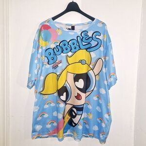 Blue and White Bubbles Oversized Graphic Tee – L